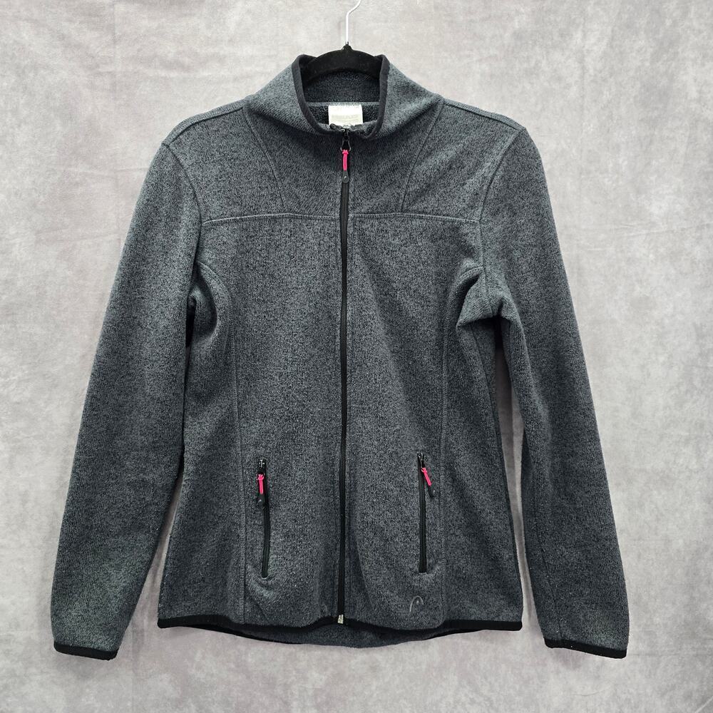 Head‎ Gray Zipper Fleece Sweater Long Sleeve Cardigan Jacket Medium